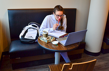 student in starbucks