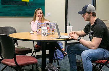 students in library