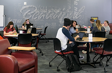 students studying in library