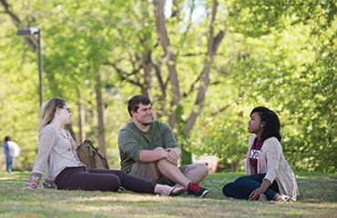 students sitting on grass