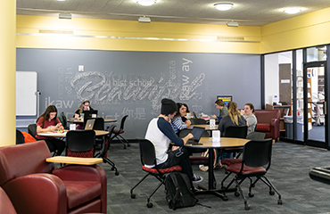 students in library